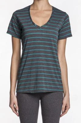 Camisa botánica a rayas Solow Sport Boyfriend cuello en V bloque de color puntada Foto 1 de 4