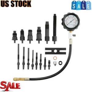 18 Pcs Diesel Engine Compression Tester W/ 0-1000 Psi Gauge & Adapters Durable - Picture 1 of 9