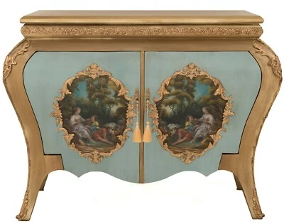 Cómoda antigua curva de doble puerta Buffet B046/51 3/16x21 7/8x37 pulgadas azul dorado Foto 1 de 4