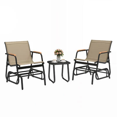 3 Piece Patio Furniture Set Glider Chair Bistro Set with Tempered Glass Tabletop - Image 1 of 4