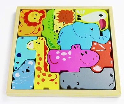 Animal Shapes Jigsaw Puzzle, Wood Playset, Educational Pre-Kindergarten Gift Toy - Image 1 of 4