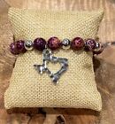 Bracelet à perles charme texan fait main en jaspe violet et argent pour femmes, perles