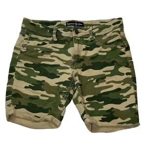 Imperial Star Shorts Girls Size 14 Green Khaki Camo Stretch Cut Off Flat Front - Picture 1 of 12