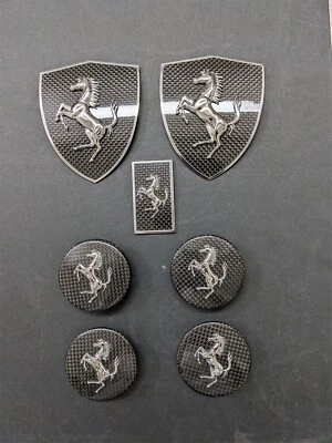 Ferrari 360 365 Carbon Fiber Fender Shield & Front Bonnect Badge Centre Cap Set - Image 1 of 4