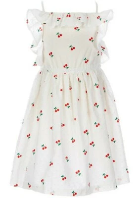 Vestido Laura Ashley para niña pequeña estampado de cereza con volantes clip-punto línea A-talla-2T Foto 1 de 3