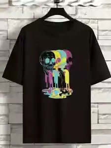 Plus Size Men Trendy Color Skulls Graphic Tees, Comfy Stretch Breathable T-shirt - Picture 1 of 3