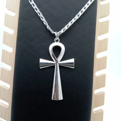Collar Ankh Llave de la Vida CRUZ Colgante y Cadena Bordillo 24" Grande Vintage Tono Plata Foto 1 de 4