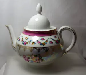 Vintage Bavaria Schumann Luster Iridescent Teapot Rose Swags + Pink & Gold Trim - Picture 1 of 9