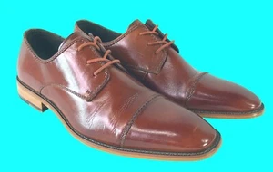 Mens Stacy Adams Cap-Toe Leather Oxford Dress Shoes 10.5M Cognac Brown - Picture 1 of 8
