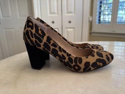 LANDS END Calf hair and Black Suede Leather Leopard Print Heels SIZE 9.5B - Image 1 of 4