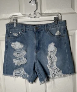 Indigo Regen Jeans Shorts hoher Bund Cutoffs Distressed Junior 9/28 - Bild 1 von 5