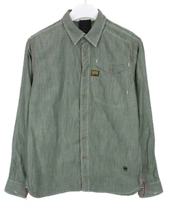 G-Star Chambray Camicia Uomo Grande Sfumato Effetto Bottoni Fly Colletto Verde - Foto 1 di 10