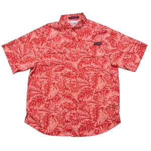 Columbia Shirt Mens Size L Short Sleeve PFG Vented Fishing Outdoor Floral Red - Picture 1 of 6