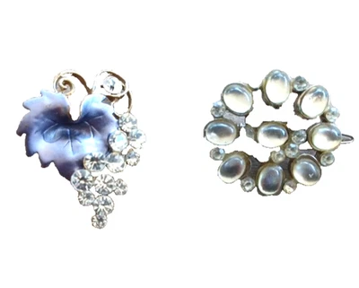 2 Broches Vintage Esmalte Flor Plato Plata Floral Hoja Prendedor Verano Regalo Joyería Foto 1 de 4