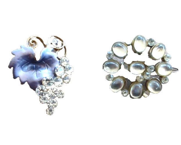 2 broches vintage esmaltados flor prata placa floral broche folha presente verão joias - Imagem 1 de 4