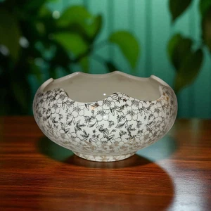 VTG Pioneer Pottery USA 22kt Gold Scalloped Planter Centerpiece Candy Bowl 303 - Picture 1 of 4