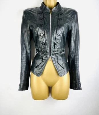 Chaqueta Karen Millen Vintage Cuero Negra Tachuelas Rara Talla 10/12 Inmaculada   Foto 1 de 4