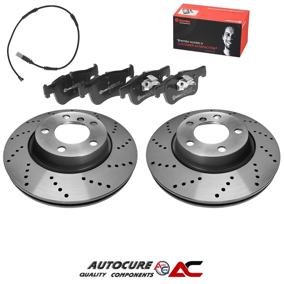 FOR BMW 1 SERIES 120D F20 MK2 2011-2015 DRILLED FRONT DISCS & BREMBO PADS SENSOR - Image 1 of 1