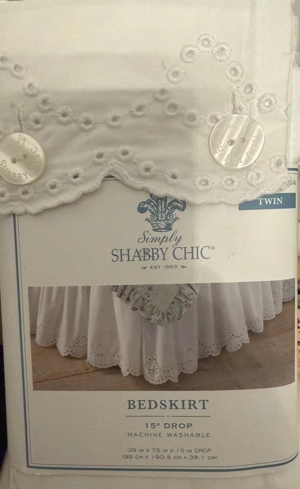 Falda de cama Simply Shabby Chic Rachel Ashwell tamaño doble OJALES BLANCOS con volantes antipolvo Foto 1 de 1