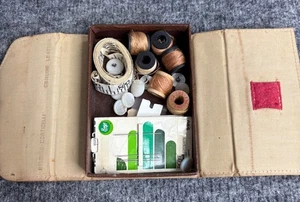 Vintage Belding Corticelli Leather Sewing Kit With Threads Buttons & Needles - Picture 1 of 9