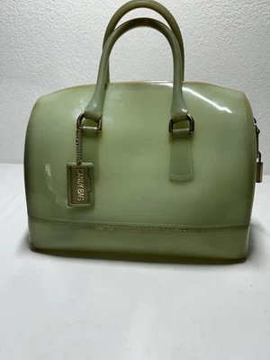 Furla Candy Bag Gloss Mint Green Rubber Tote Satchel Purse Handbag Italy - Image 1 of 4