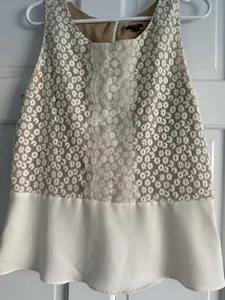 Ann Taylor Top Women Size 12 Ivory Cream Sleeveless Embroidered Floral Lace - Picture 1 of 10