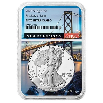2025-S Proof $1 American Silver Eagle NGC PF70UC FDI San Francisco Core - Imagem 1 de 3