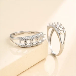 925 Silver Adjustable Ring Blank for 3x3mm Round Cabochons or Faceted Gemstone - Picture 1 of 5