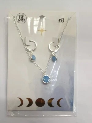 George Womens Silver blue Gem necklace & earrings Jewellery Set | A43# - Image 1 of 4