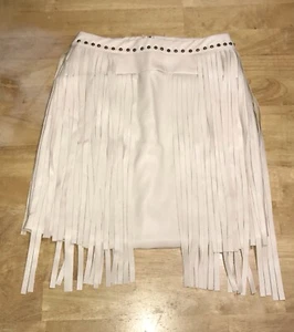 Blue B Medium Mini Skirt Ivory Fringe Faux Leather Studded Western Cowgirl NWT - Picture 1 of 14