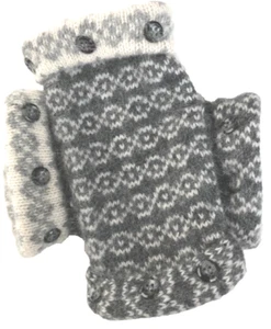 FINGERLESS GLOVES GRAY IVORY ANGORA CASHMERE WOOL S - M SMALL - MEDIUM MITTENS - Picture 1 of 2