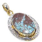 Tibetan Turquoise Gemstone 925 Sterling Silver Gift Two Tone Pendant 2.29" S648