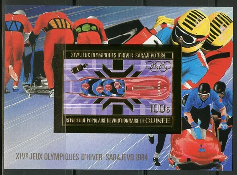 Guinea 1984 Jo Olympic Games Winter Sarajevo Bobsled Gold Foil Mid Bloc 79 B Cover