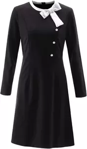 NWT Retro Vintage Pinup 1940s 1950s Classy Elegant Modest Button Bow Dress L - Picture 1 of 13