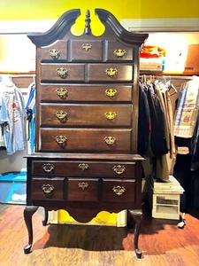 Drexel Queen Anne Bedroom Set, Postal Bed, Night Stand , Highboy Chest, Dresser - Picture 1 of 15