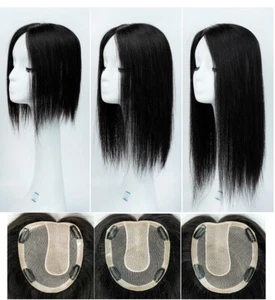 5,5"x6,3" Mono mit Seide Oberteil Virgin Echthaar Topper für Frauen 10"~18" - Bild 1 von 8