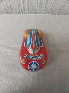 VINTAGE RETRO ROCKET RACER CAR TINPLATE FRICTION TOY SCHYLLING TOY - Picture 1 of 10