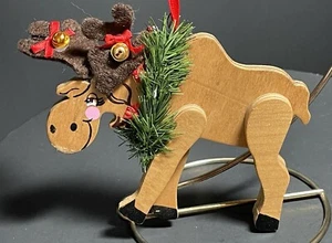 Kurt Adler Vintage Wood Moose Christmas Ornament NOTE Missing Present on Nose  - Picture 1 of 9