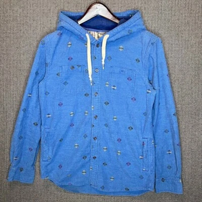 Modern Amusement Shirt Men's Medium Blue Button Up Aztec Western Hooded  - Image 1 of 4