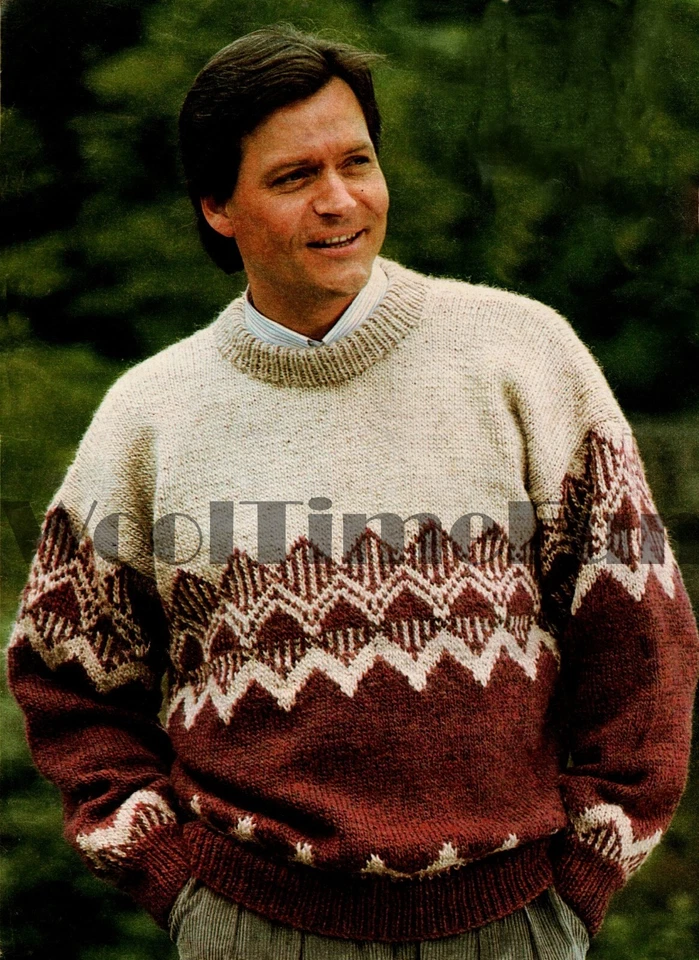 Knitting Pattern Mens Fair Isle Diamond Design Sweater Jumper 38" - 46" Chest - Image 1 of 2