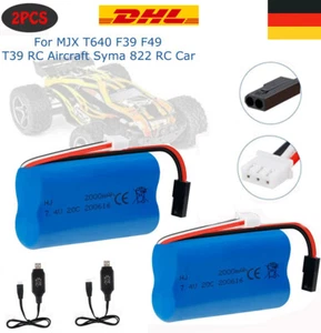 2x 2000mah 7,4v Lipo Akku 5500-2p Stecker Mit Usb Ladegerät Für Rc Aircraft Auto - Bild 1 von 8