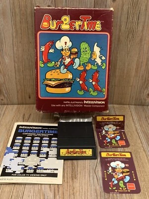 BurgerTime (Mattel Intellivision 1983) Complete w/ Box Manuals & Overlays - Image 1 of 4