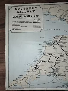 VINTAGE 2 SIDED SOUTHERN RAILWAY GENERAL SYSTEM MAP AND LONDON SUBURBAN AREA MAP - Picture 1 of 8