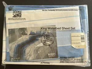Vtg King Waterbed Sheet Set JC Penney Sailaway Sailboat Fitted Attached Flat - Picture 1 of 4