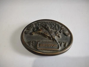 National Finals Rodeo Hesston 1977 NFR Adult Cowboy Vintage Belt Buckle - Picture 1 of 3