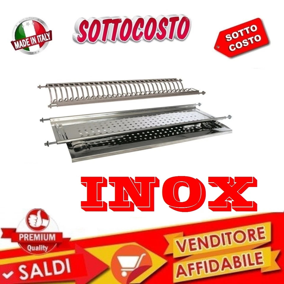 SCOLAPIATTI COLAPIATTI AD INCASSO DI 76 CM ACCIAIO INOX CON BASE VASCHETTA GOCCE