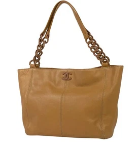 CHANEL Soft Caviar Leather Wood Chain Limited Run Camel Tote Bag Very Rare - Picture 1 of 18
