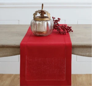 Leinen Tischläufer Weihnachten Feiertage 102" x 15,5" klassisch natürlich rot Kirsche - Bild 1 von 8