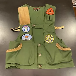 Vtg 10x Trap Skeet Shooting Vest + PATCHES Men’s Size 38 S/M Green Leather USA - Picture 1 of 10