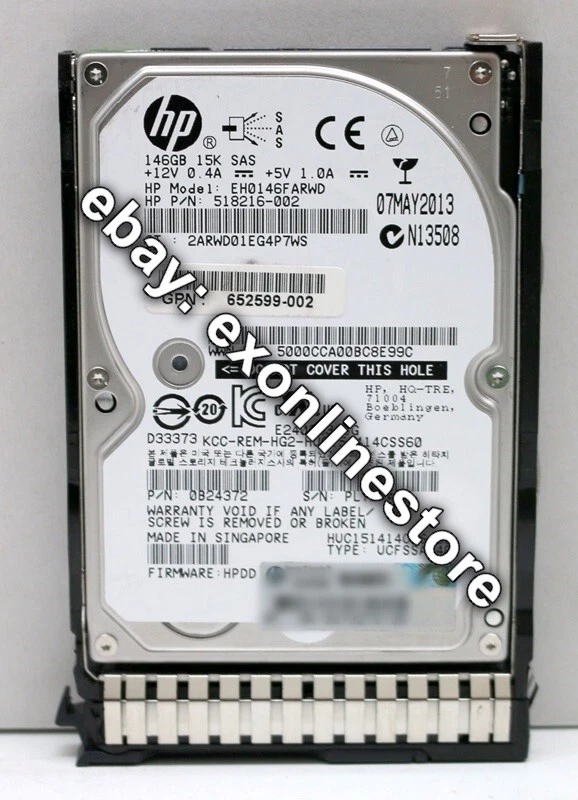 652605-B21 - 146GB 6G SAS 15K rpm SFF (2.5-inch) SC Enterprise HDD 653950-001 - Image 1 of 1